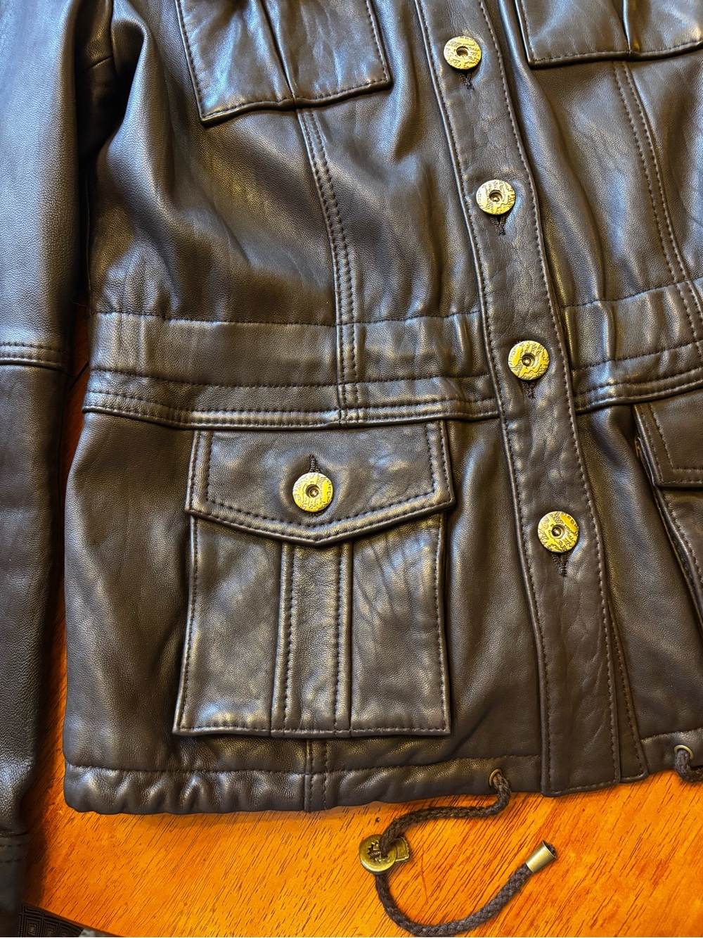 Women’s Bagatelle Vintage Brown Leather Utility Jacket Size L - Picture 8 of 15